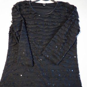 Toni Morgan Sequin Women's Top Size M Black 3/4 Sleeve Stretch
